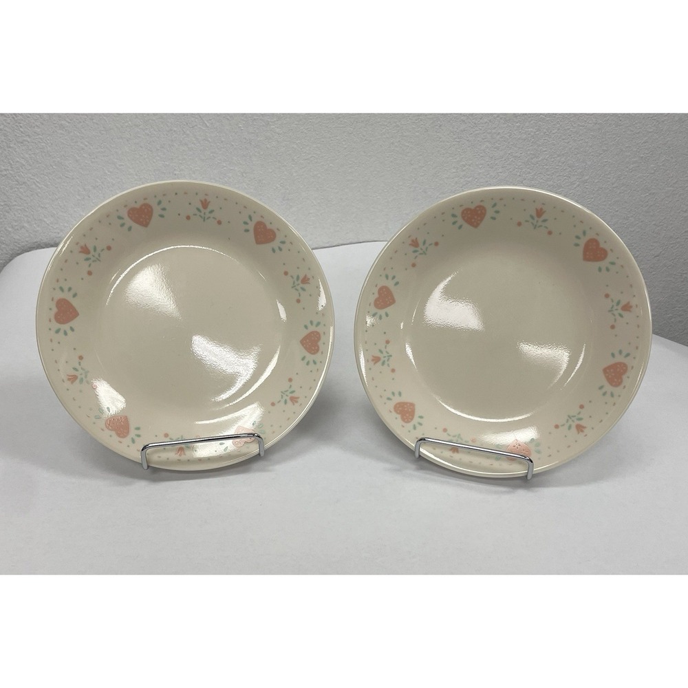 Corelle Pink Hearts Floral Dinner Plates Set of 2 Vintage Corning USA 8.5"